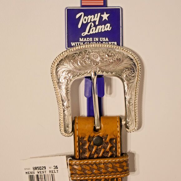NWT Tony Lama USA Studded Brown Leather Western Belt Men's Size 36 (44" x 1.5") - Picture 2 of 8
